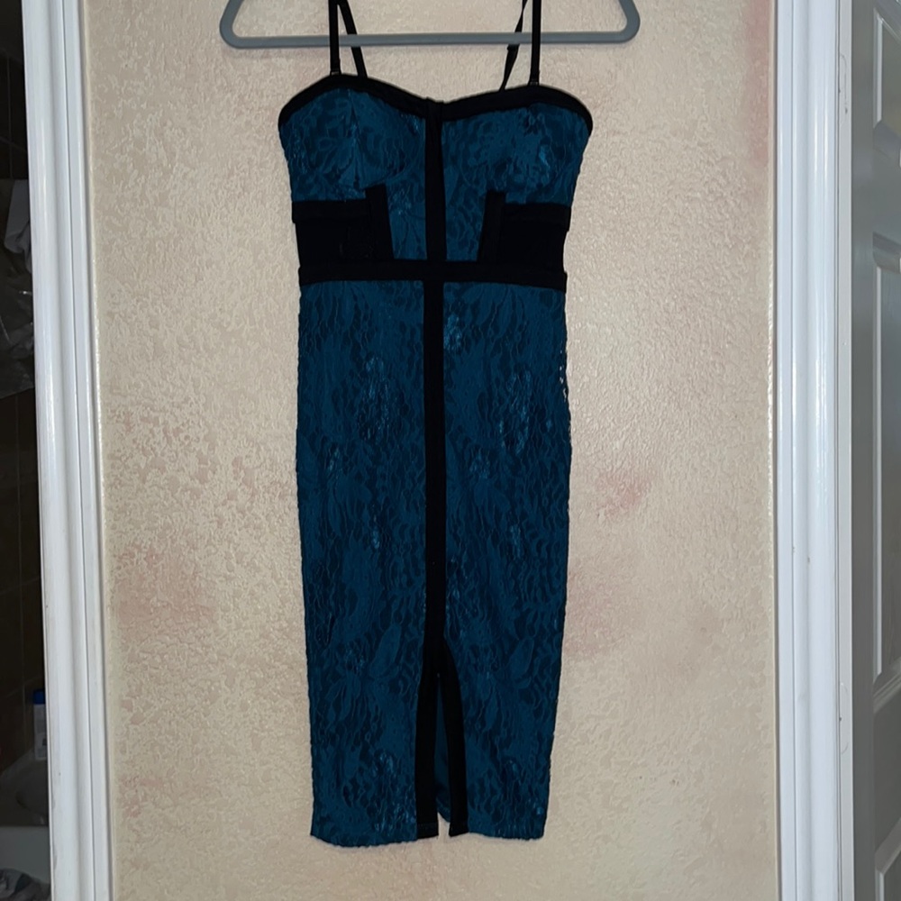 Black and Teal lace midi dress